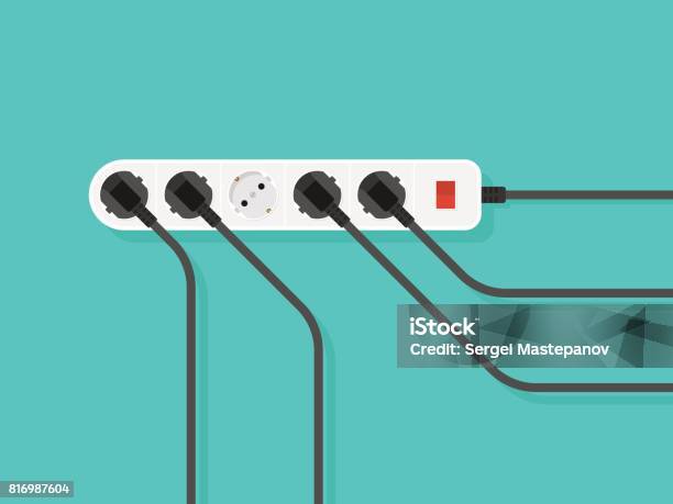 Electric Extension Cord Flat Style Vector Stock Illustration - Download Image Now - Electrical Outlet, Electric Plug, Plugging In