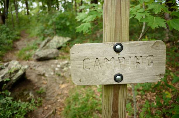 istock Close up of engraved camping sign 817003156
