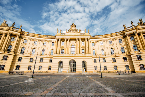 View on the facade of the old library building during the morning light in Berlin city