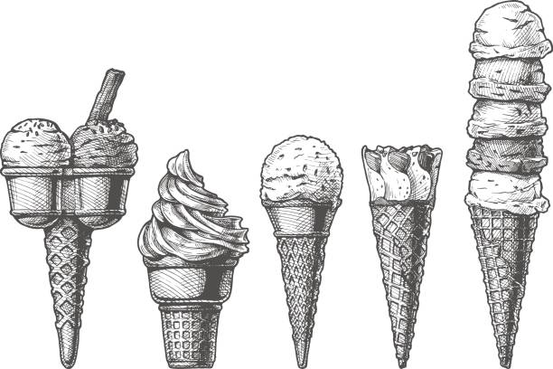 dondurma koni koleksiyonu - dondurma illüstrasyonlar stock illustrations