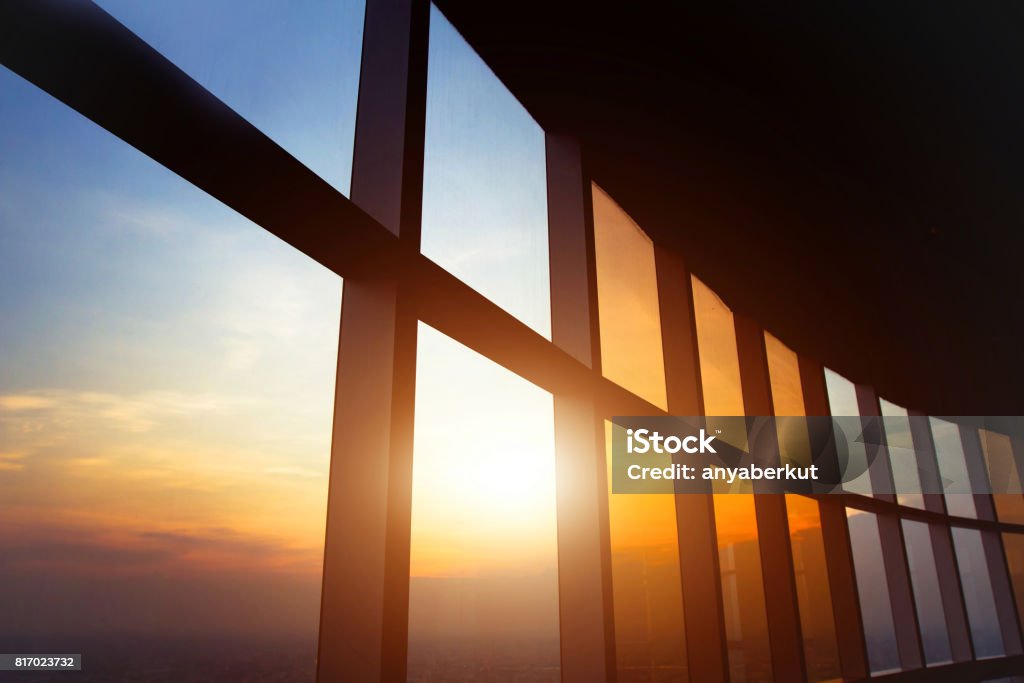 abstract business interior panoramic window in the office, abstract business interior background Building Exterior Stock Photo