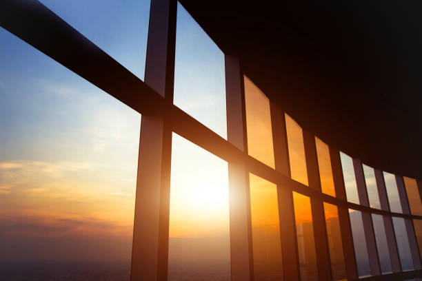 abstract business interior panoramic window in the office, abstract business interior background abstract technology orange stock pictures, royalty-free photos & images