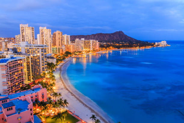 istock Honolulu, Hawaii. Skyline of Honolulu, Diamond Head volcano . 817026932
