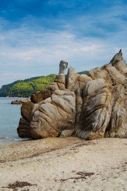 istock Strange rock formation on sithonian beach in Greece 817036844