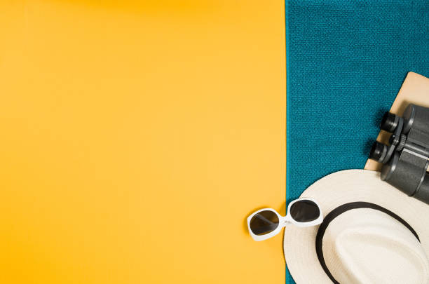 istock Accessories for travel top view yellow background with copy space 817040640