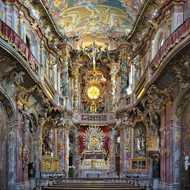 Munich, Germany - August 26, 2010: Interior of Asamkirche (Asam Church). The church was built in 1733-1746 and is considered to be one of the main representatives of the southern German Late Baroque.