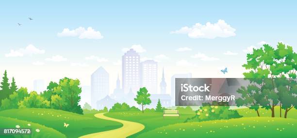 City Park Panorama Stock Illustration - Download Image Now - Public Park, City, Backgrounds