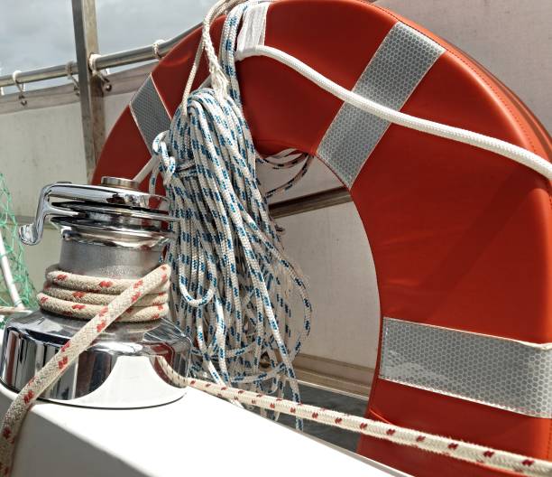 istock BOAT GEAR winch rope and lifebuoy. 817094588