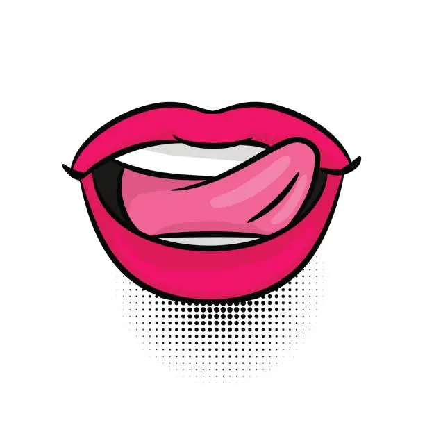 Vector illustration of Comic text pop art woman show tongue