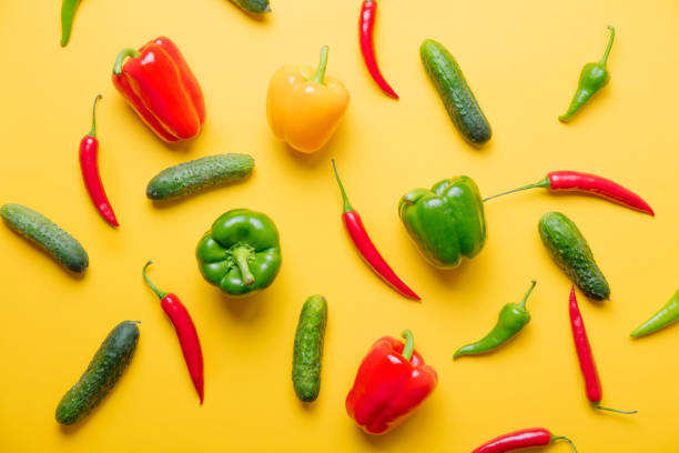 istock Above view at Chili pepper and cucumbers 817136214