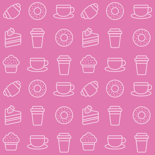 illustrazioni stock, clip art, cartoni animati e icone di tendenza di modello di dessert cafe senza soluzione di continuità - muffin coffee cartoon cake