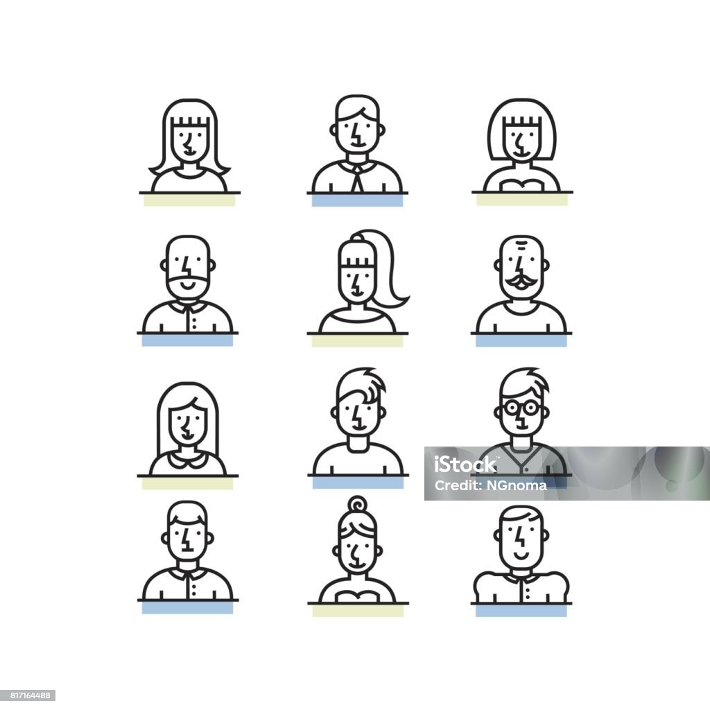 Les gens avatar ligne style set d’icônes sur fond blanc. - clipart vectoriel de Avatar libre de droits