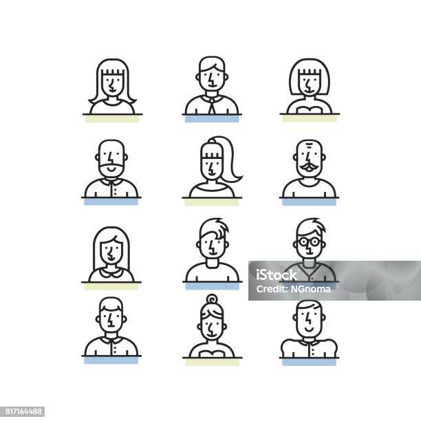 Les Gens Avatar Ligne Style Set Dicônes Sur Fond Blanc Vecteurs libres de droits et plus d'images vectorielles de Avatar