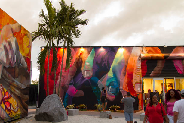 Wynwood Miami Florida Miami, FL, United States - December 27, 2015: Art Murals at Wynwood in Miami, United States. Wynwood is a neighborhood in Miami Florida which has a strong art culture presence and murals can be seen everywhere. wynwood walls stock pictures, royalty-free photos & images