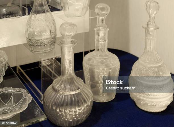 White Vintage Glassware On Display Stock Photo - Download Image Now - Antique, Backgrounds, Bowl