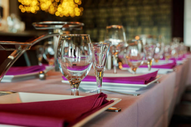 istock Glass wine glasses on the table served for the reception the restaurant 817203622