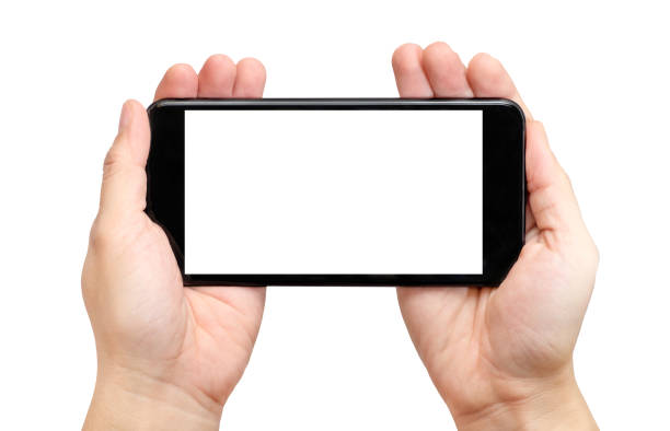 istock Two Hand holding black mobile phone with blank screen isolated on white background,Mock up for display of your content of replace with background 817208648