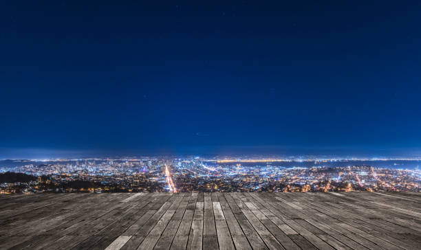 vista aérea del centro de la ciudad de san francisco - san francisco county skyline panoramic night fotografías e imágenes de stock