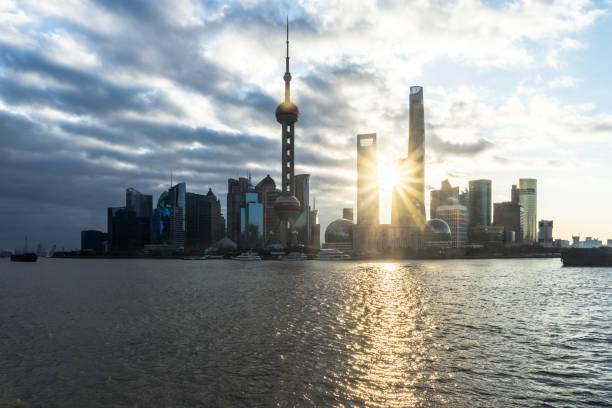istock Shanghai skyline at sunrise/sunset 817233352