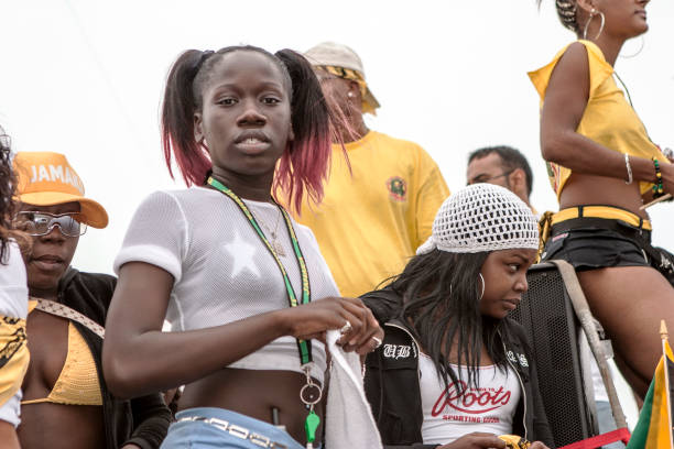 Portobelo, Panama - April 7, 2015: A group of young Panamanians are performing the traditional Congo dance in the ruins of a Spanish fortress.