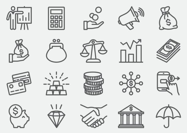 finance and money line-symbole - symbol set grafiken stock-grafiken, -clipart, -cartoons und -symbole