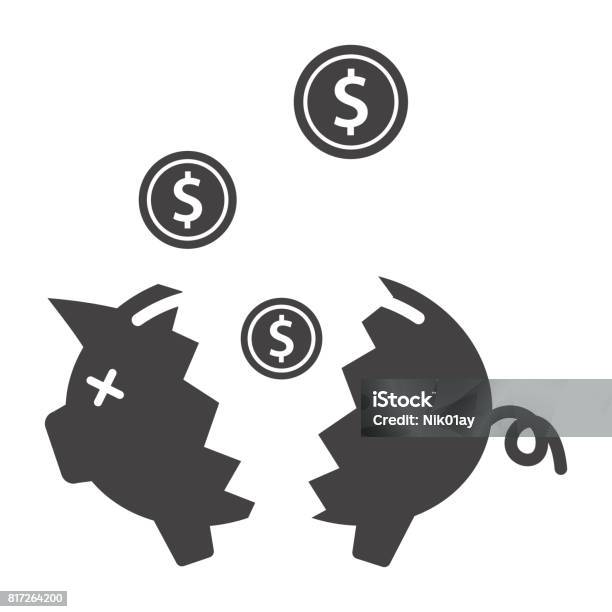 Broken Piggy Bank Stock Illustration - Download Image Now - Poverty, Icon Symbol, Broken