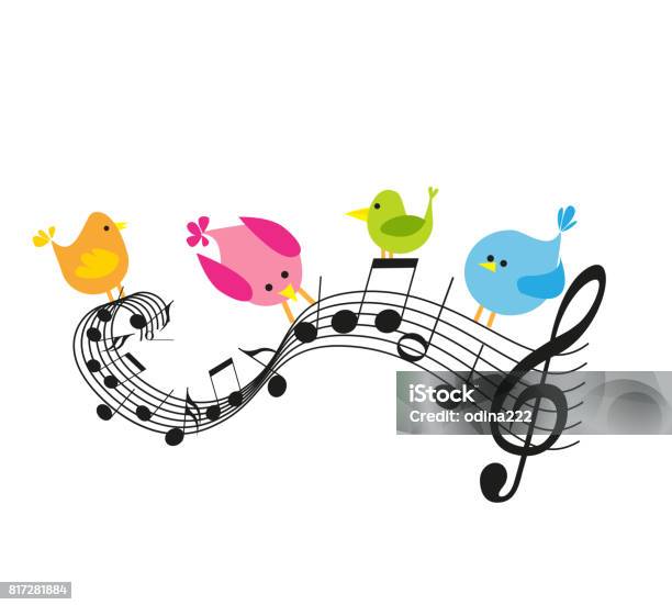 Notes De Musique Avec Des Oiseaux Vecteurs libres de droits et plus d'images vectorielles de Printemps - Printemps, Chanter, Note de musique