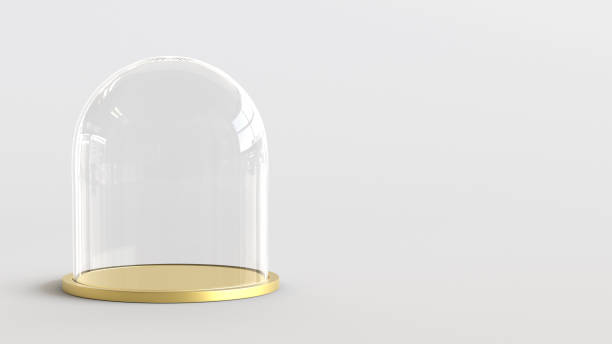 istock Glass dome with golden tray on white background. 3D rendering. 817298076