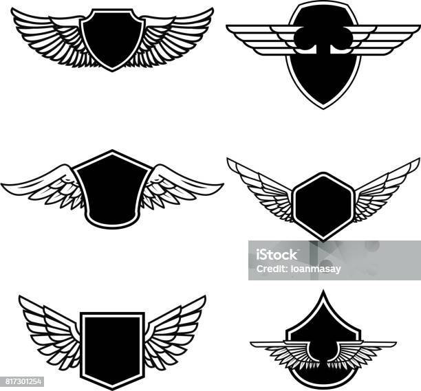 Set Of Emblems With Wings Isolated On White Background Design Elements For Label Emblem Sign Badge Vector Illustration Stock Illustration - Download Image Now