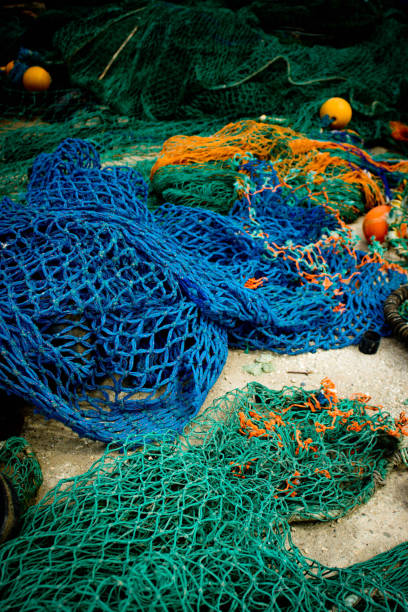 istock Fishing nets left out to dry on a Harbour wall 817307014