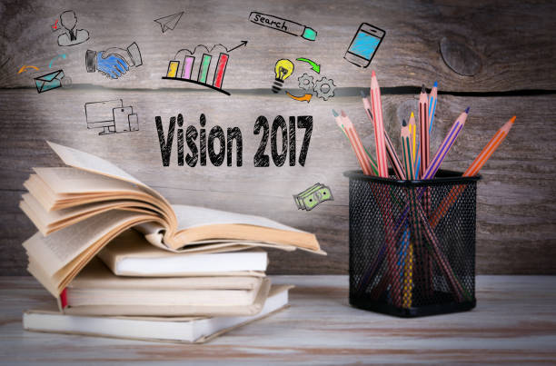 istock Vision 2017, Business Concept. Stack of books and pencils on the 817309108