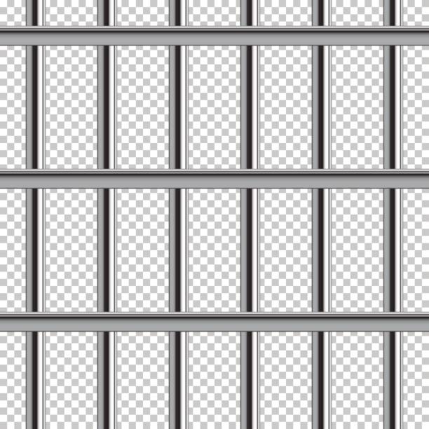 감옥 바 완벽 한 패턴입니다. 벡터 현실적인 그림을 투명 한 배경에 고립입니다. - 금속 쇠살대 일러스트 stock illustrations