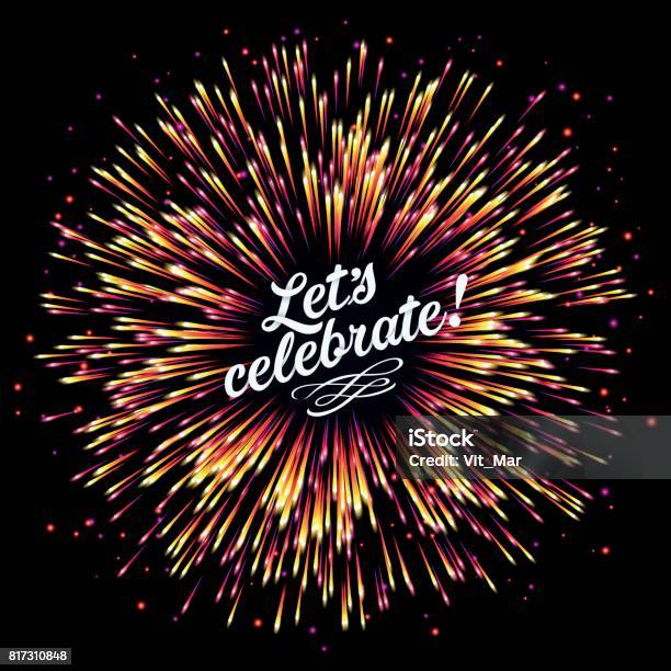 A Flash Of Fireworks On A Dark Background Festive Lights Stock Illustration - Download Image Now