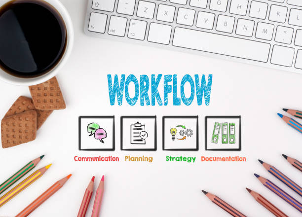 istock Workflow, Business concept. White office desk 817313106