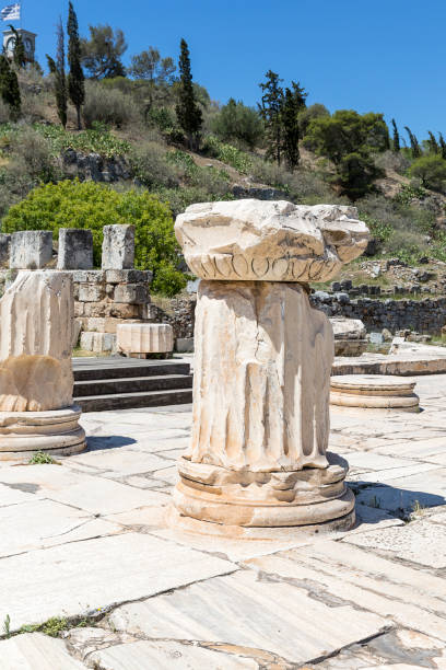 pillar on the excavation site Eleusis, Greece, Europe stock photo