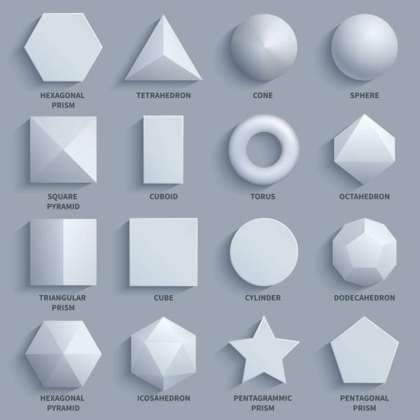 illustrazioni stock, clip art, cartoni animati e icone di tendenza di visualizzazione dall'alto realistico bianco matematica base 3d forme set vettoriale. figure geometriche tridimensionali - cuboid