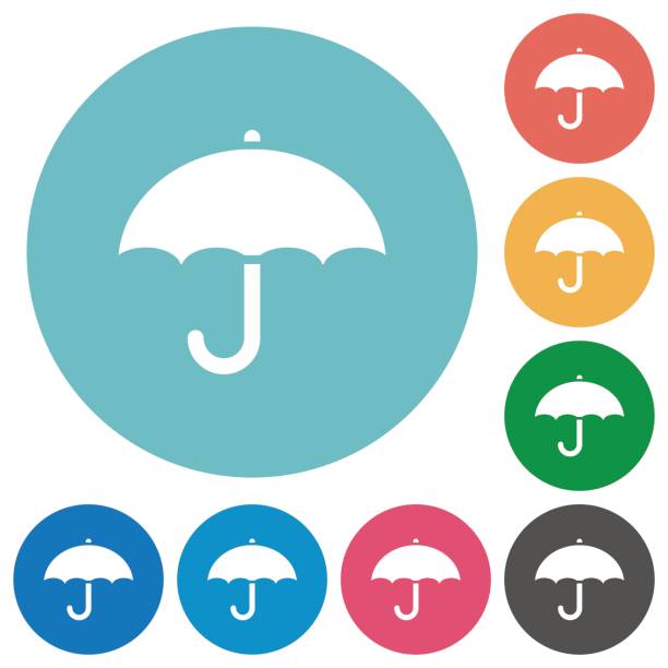 Umbrella flat round icons Umbrella flat white icons on round color backgrounds aegis stock illustrations