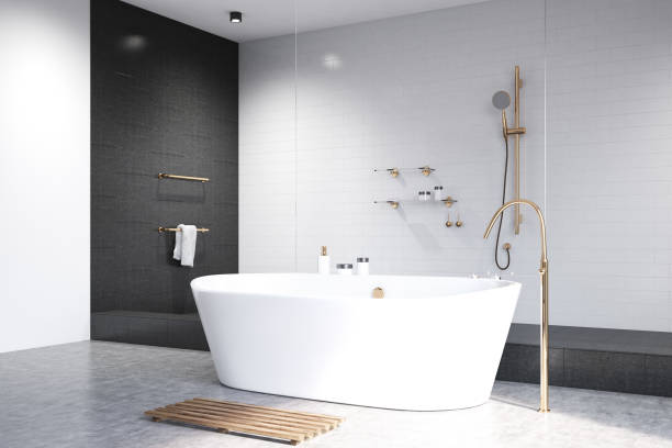 istock White bathroom with black tiles side 817319142