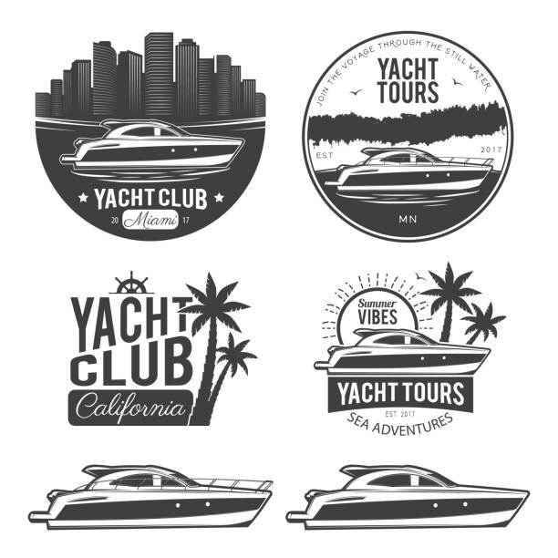 bildbanksillustrationer, clip art samt tecknat material och ikoner med uppsättning av yacht - on a yacht