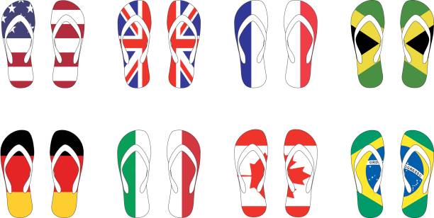 ilustrações de stock, clip art, desenhos animados e ícones de 8 countries flag slippers vector illustration - slipper beach backgrounds sea