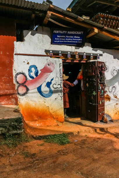 Phallus souvenir shop in Bhutan. stock photo