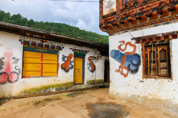 Phallus souvenir shop in Bhutan. Punakha, Bhutan - September 15, 2016: Phallus souvenir shop in Bhutan. Craft store specialising in phalluses. phallus shaped stock pictures, royalty-free photos & images
