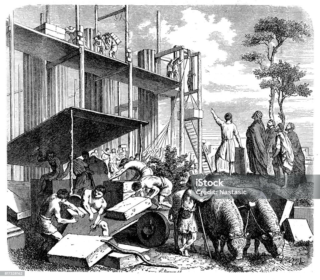 Temple construction on the Aventine in Ancient Rome Illustration of a Temple construction on the Aventine in Ancient Rome Roman stock illustration