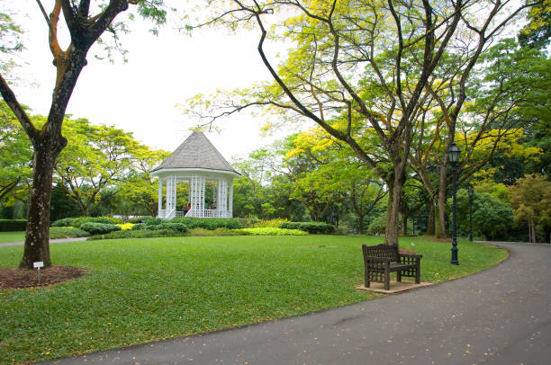 The Singapore Botanic Gardens is a 158-year-old tropical garden located at the fringe of Singapore's Orchard Road shopping district. It is one of three gardens, and the only tropical garden, to be honoured as a UNESCO World Heritage Site.