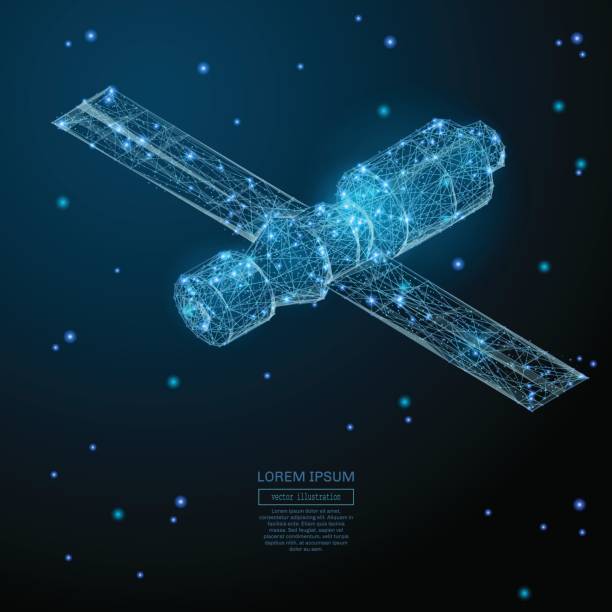 orbitalna stacja kosmiczna niska poli niebieski - obraz szkieletowy stock illustrations