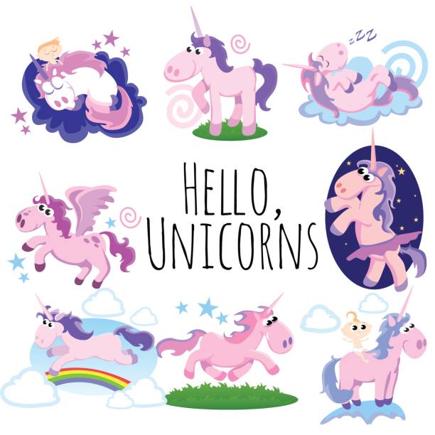 cute unicorn isolated set, magic pegasus flying with wing and horn on rainbow, fantasy horse vector illustration, myth creature dreaming on white background, greeting card template cute unicorn isolated set, magic pegasus flying with wing and horn on rainbow, fantasy horse vector illustration, myth creature dreaming on white background, greeting card template. disney character free background stock illustrations