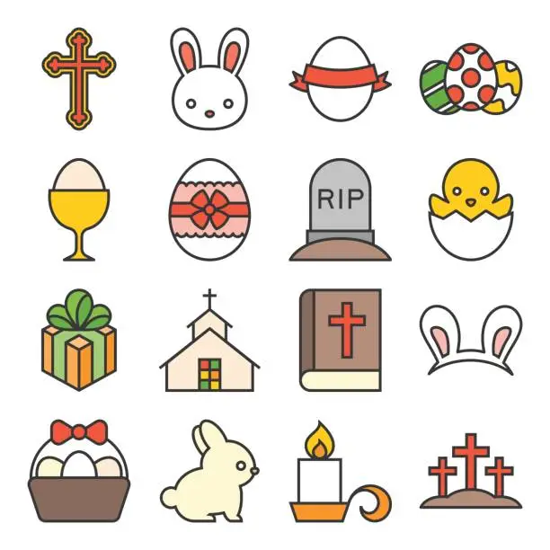 Vector illustration of set of cute easter icon