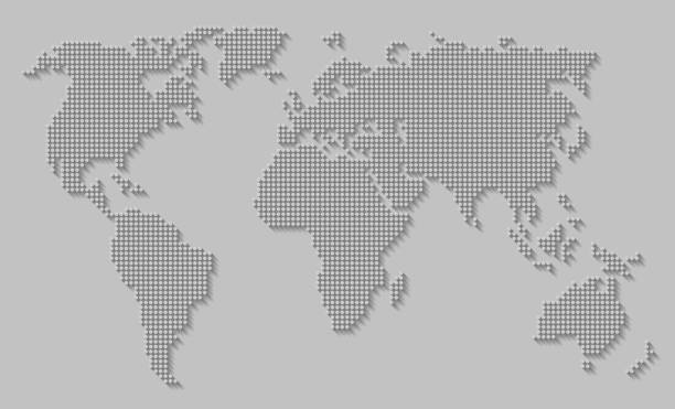 istock Abstract world map of dots / circles with long shadow on gray background. 817342250