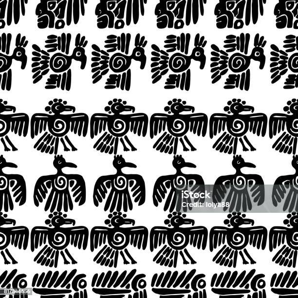 Seamless Maya Pattern Black And White Ethnic Elements Stock Illustration - Download Image Now