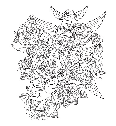 Black and white line art vector illustration was made in eps 10. Can be used for adult coloring book.